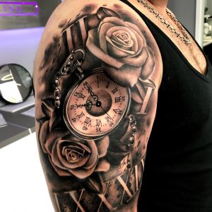 orologio da taschino tattoo con rose