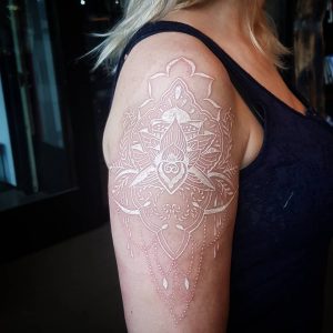 white mandala tattoo by @kingdomwithin
