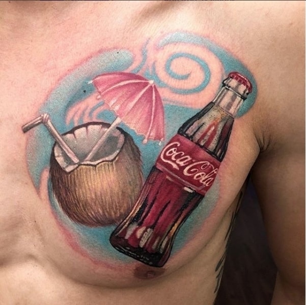 tatuaggio noce di cocco coca cola by @tatuajesdereyes